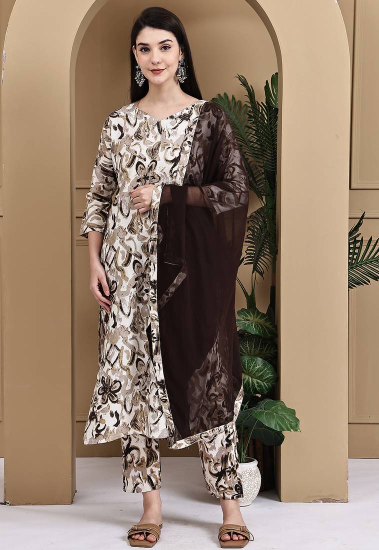 Women's cotton floral printed kurta & pant with dupatta