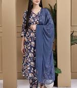 Women's cotton blend  floral printed kurta & pant with dupatta