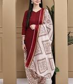 Maroon cotton blend printed ready to wear patiala salwar suit