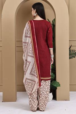 Maroon cotton blend printed ready to wear patiala salwar suit 2