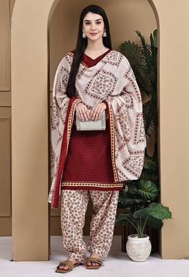 Maroon cotton blend printed ready to wear patiala salwar suit 4