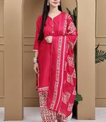 Pink cotton blend printed ready to wear patiala salwar suit