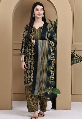 Green cotton blend printed ready to wear patiala salwar suit 1