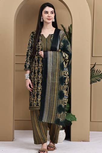 Green cotton blend printed ready to wear patiala salwar suit