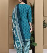 Teal green cotton blend printed ready to wear patiala salwar suit