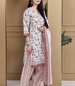 White cotton blend printed ready to wear patiala salwar suit