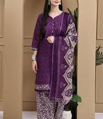 Purple cotton blend printed ready to wear patiala salwar suit
