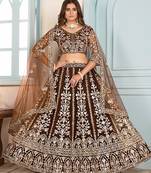 MOUSE BROWN EMBROIDERED sequin NET LEHENGA CHOLI