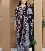 Black cotton blend printed ready to wear patiala salwar suit