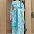 Turquoise & white cotton blend printed ready to wear patiala salwar suit