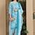 Turquoise & white cotton blend printed ready to wear patiala salwar suit