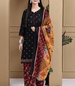 Black cotton blend printed ready to wear patiala salwar suit