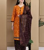 Orange cotton blend printed ready to wear patiala salwar suit