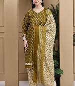 Green cotton blend printed ready to wear patiala salwar suit