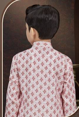 Pink rayon degital printed kurta and silk dupion pajama for kids 3