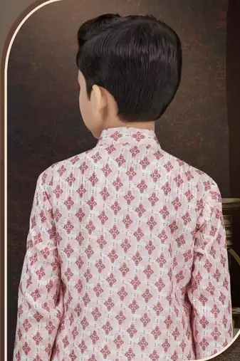 Pink rayon degital printed kurta and silk dupion pajama for kids