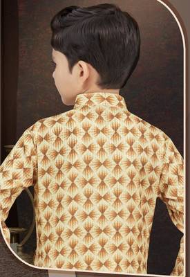 Yellow rayon degital printed kurta and silk dupion pajama for kids 3