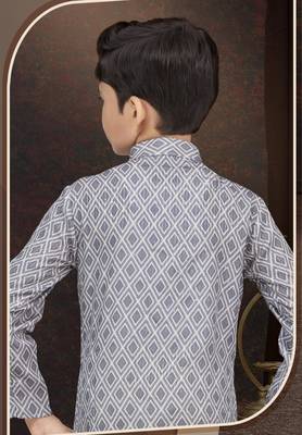 Grey rayon degital printed kurta and silk dupion pajama for kids 3