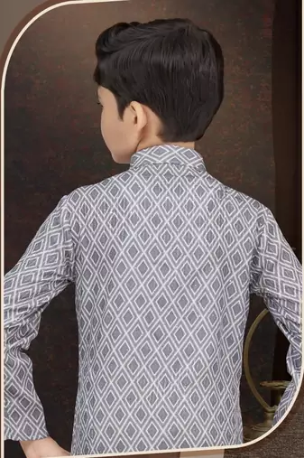 Grey rayon degital printed kurta and silk dupion pajama for kids