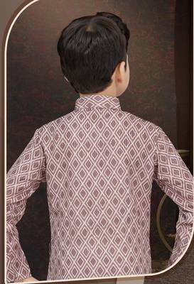 Brown rayon degital printed kurta and silk dupion pajama for kids 3