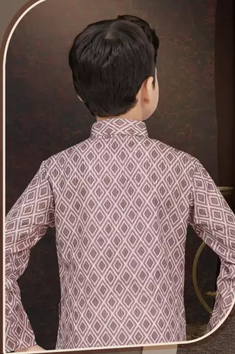 Brown rayon degital printed kurta and silk dupion pajama for kids