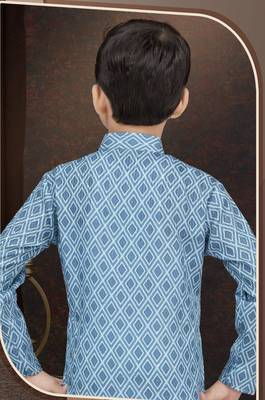 Blue rayon degital printed kurta and silk dupion pajama for kids 3