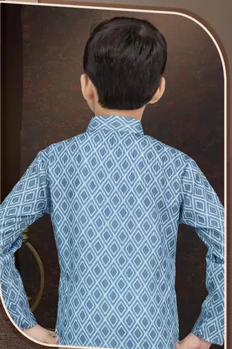 Blue rayon degital printed kurta and silk dupion pajama for kids