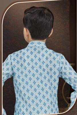 Blue rayon degital printed kurta and silk dupion pajama for kids 3