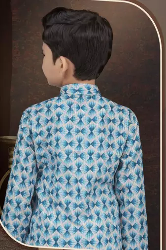Blue rayon degital printed kurta and silk dupion pajama for kids