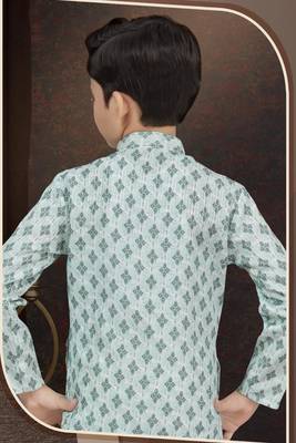 Green rayon degital printed kurta and silk dupion pajama for kids 3