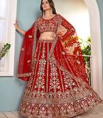 RED embroidered sequin net lehenga choli