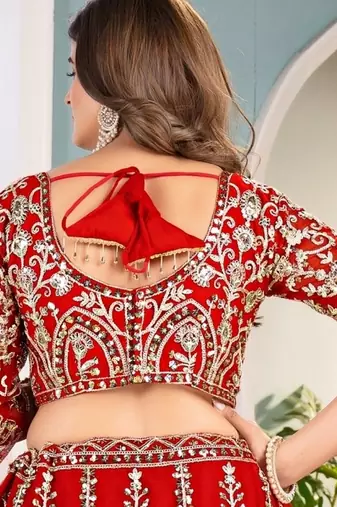 RED embroidered sequin net lehenga choli