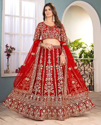 RED embroidered sequin net lehenga choli 3