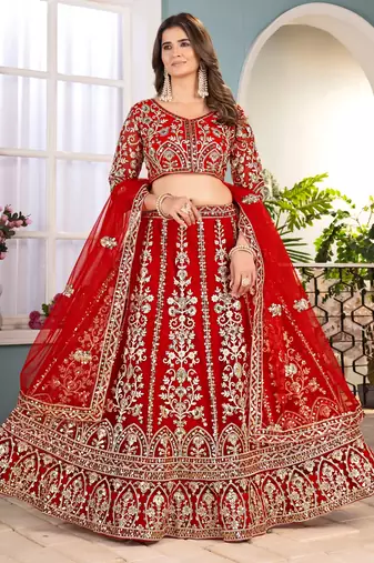 RED embroidered sequin net lehenga choli