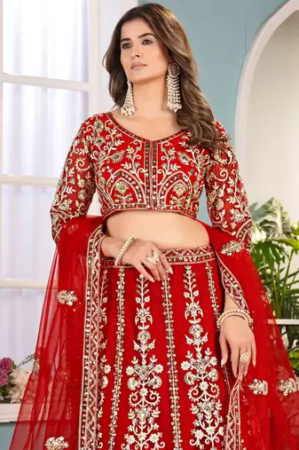 RED embroidered sequin net lehenga choli