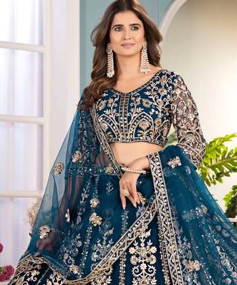 TEAL embroidered sequin net lehenga choli 1