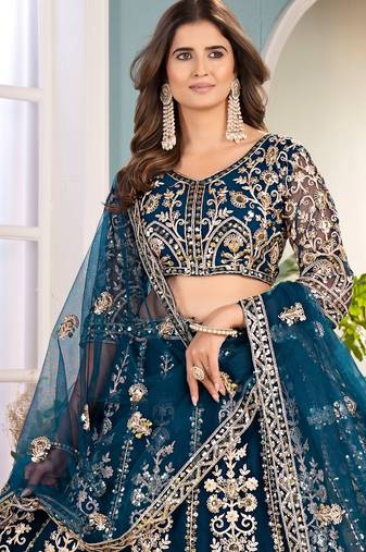 TEAL embroidered sequin net lehenga choli