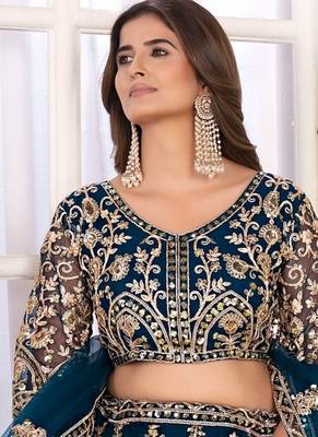 TEAL embroidered sequin net lehenga choli 2