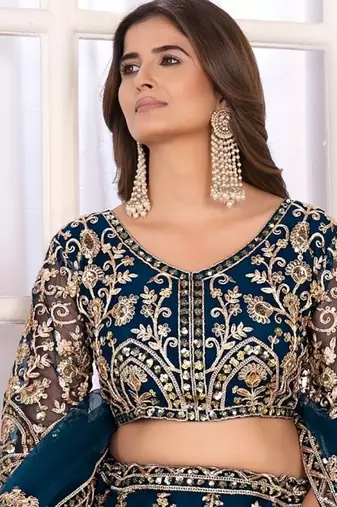 TEAL embroidered sequin net lehenga choli