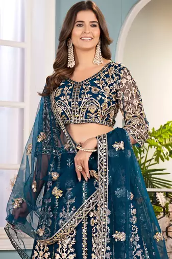 TEAL embroidered sequin net lehenga choli