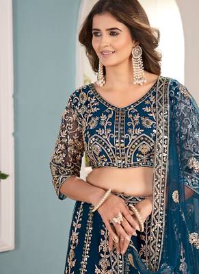 TEAL embroidered sequin net lehenga choli 5