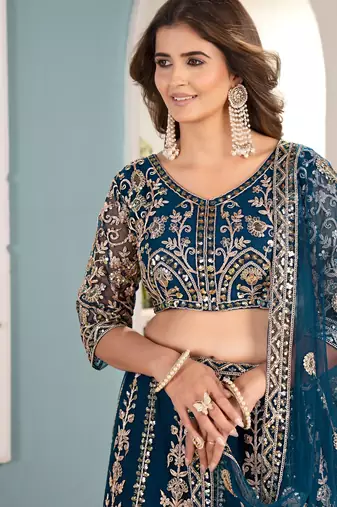 TEAL embroidered sequin net lehenga choli