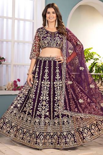 PURPLE embroidered sequin net lehenga choli