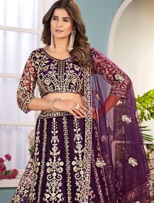 PURPLE embroidered sequin net lehenga choli 2