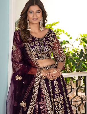 PURPLE embroidered sequin net lehenga choli 3