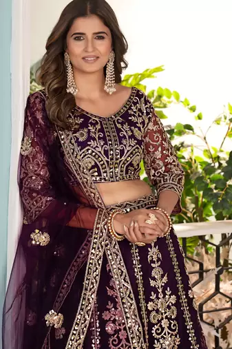 PURPLE embroidered sequin net lehenga choli