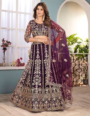 PURPLE embroidered sequin net lehenga choli 4