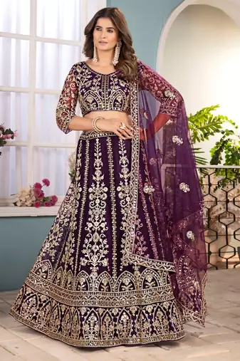 PURPLE embroidered sequin net lehenga choli