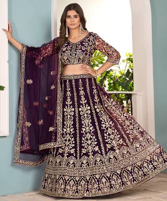 PURPLE embroidered sequin net lehenga choli 5