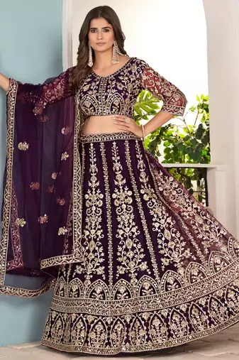 PURPLE embroidered sequin net lehenga choli